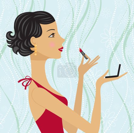 Téléchargez les illustrations : Illustration vectorielle de jeune fille avec rouge à lèvres - en licence libre de droit