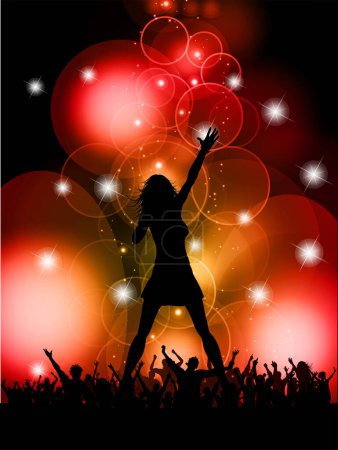 Illustration for Silhouette of a female singer performing in front of a crowd - Royalty Free Image
