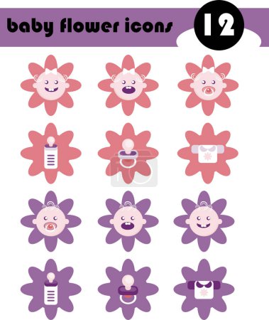 Téléchargez les illustrations : Ensemble icône fleurs bébé - en licence libre de droit