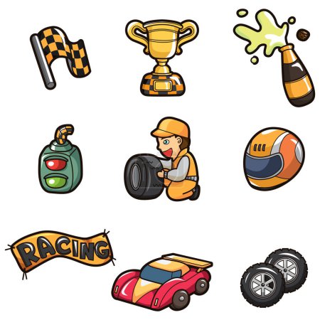 Téléchargez les illustrations : Ensemble d'icônes de course automobile - en licence libre de droit