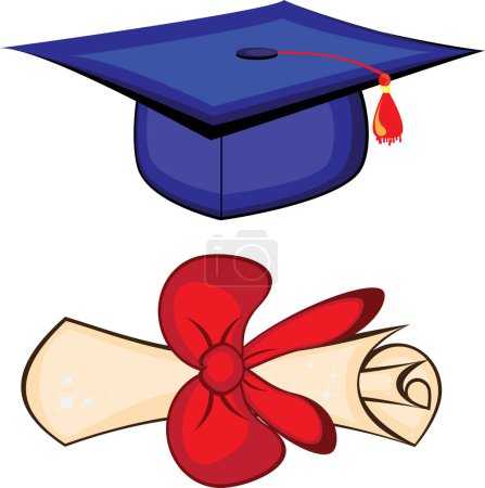 Ilustración de Sombrero de graduación y diploma - Imagen libre de derechos