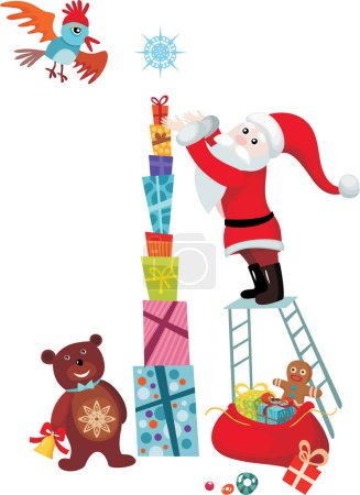 Téléchargez les illustrations : Mignon Père Noël claus et cadeaux de Noël - en licence libre de droit