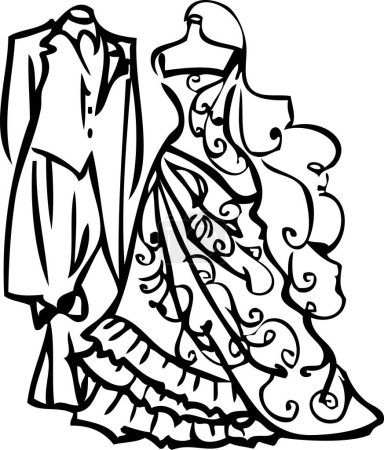 Illustration for Bride and groom suits, modern vector illustration - Royalty Free Image