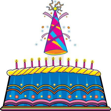 Ilustración de Tarta de Cumpleaños con Velas y Confetti - Imagen libre de derechos