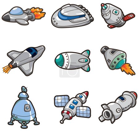 Téléchargez les illustrations : Illustration de dessins animés de vaisseaux spatiaux ensemble - en licence libre de droit