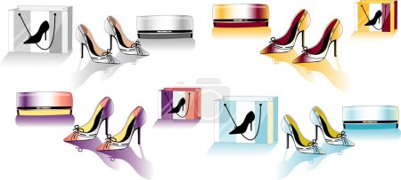 Téléchargez les illustrations : Collection de chaussures femme, illustration vectorielle moderne - en licence libre de droit