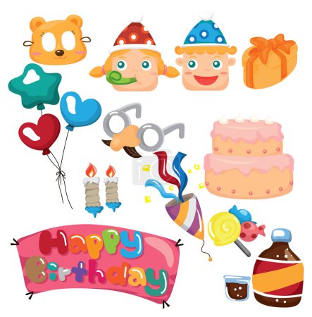 Ilustración de Conjunto de iconos de cumpleaños colorido lindo - Imagen libre de derechos