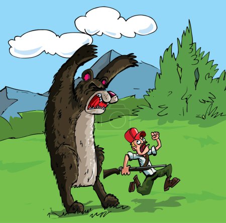 Téléchargez les illustrations : Chasseur avec ours, illustration vectorielle moderne - en licence libre de droit