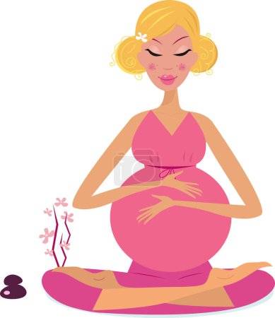 Téléchargez les illustrations : Femme enceinte assise dans la pose de lotus - en licence libre de droit