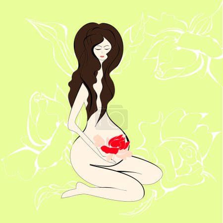 Téléchargez les illustrations : Fond floral femme enceinte, illustration vectorielle - en licence libre de droit