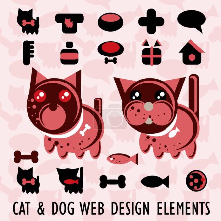 Ilustración de Conjunto de ilustraciones vectoriales de elementos de diseño para gatos y perros - Imagen libre de derechos