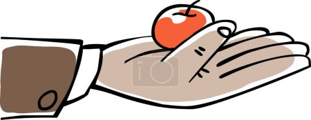 Téléchargez les illustrations : Illustration de dessin animé d'une main avec pomme sur fond blanc - en licence libre de droit