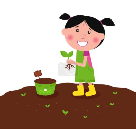 Illustration for Girl planting a tree vector illustration - Royalty Free Image