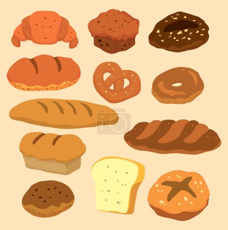 Ilustración de Conjunto de iconos de panadería. estilo plano - Imagen libre de derechos