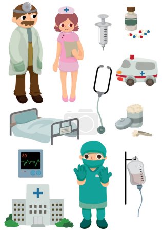 Téléchargez les illustrations : Icône de l'hôpital ensemble d'éléments médicaux - en licence libre de droit