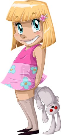 Ilustración de Ilustración de una linda chica en un vestido rosa con un juguete - Imagen libre de derechos