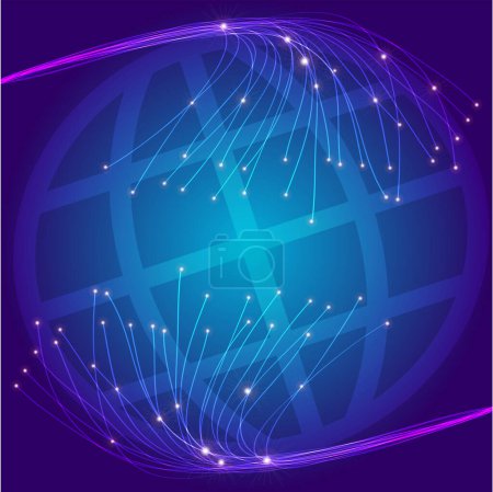 Illustration for Abstract Background - Optical Fibers and Globe on Dark Blue Background - Royalty Free Image