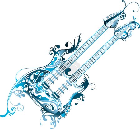 Ilustración de Guitarra floral, ilustración vectorial moderna - Imagen libre de derechos