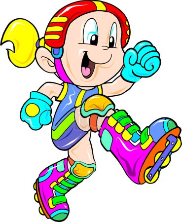 Ilustración de Personaje de dibujos animados chica en un patines - Imagen libre de derechos