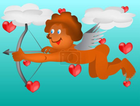 Téléchargez les illustrations : Dessin animé de Cupidon avec arc. illustration vectorielle - en licence libre de droit