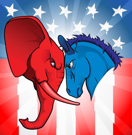 Illustration for Elephant and horse usa flag - Royalty Free Image