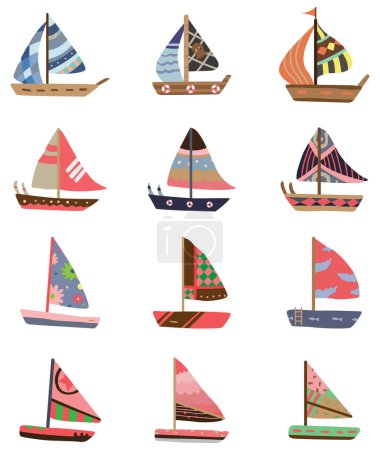 Ilustración de Conjunto de diferentes barcos de mar - Imagen libre de derechos
