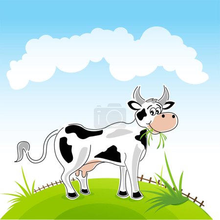 Illustration for Cow in grass vector illustration - Royalty Free Image