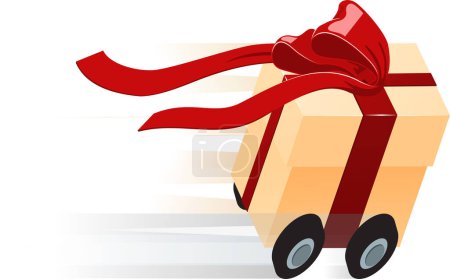 Illustration for Vector cartoon gift box with red ribbon - Royalty Free Image