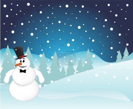 Ilustración de Ilustración de muñeco de nieve con pinos - Imagen libre de derechos