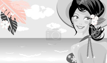 Ilustración de Ilustración vectorial de hermosa chica en el verano - Imagen libre de derechos