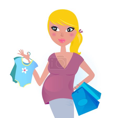 Ilustración de Mujer embarazada con ropa de bebé. ilustración vectorial - Imagen libre de derechos