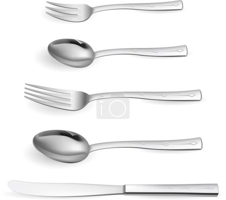 Ilustración de Cucharas y tenedor sobre fondo blanco. ilustración vectorb - Imagen libre de derechos