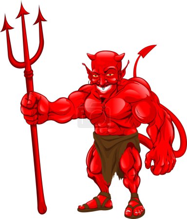 Ilustración de Diablo con ilustración de vector de dibujos animados tridente - Imagen libre de derechos