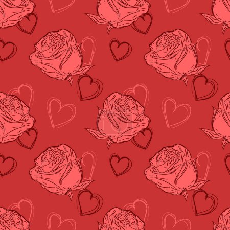 Illustration for Seamless pattern for valentine 's day. vector illustration with roses and hearts - Royalty Free Image
