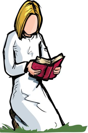 Téléchargez les illustrations : Illustration vectorielle de dessin animé. femme lisant un livre. isolé sur fond blanc. - en licence libre de droit