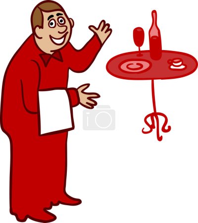 Téléchargez les illustrations : Serveur de dessin animé avec du vin rouge. illustration vectorielle - en licence libre de droit