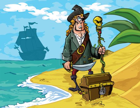 Illustration for Pirate with treasure island. vector illustration - Royalty Free Image