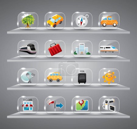 Téléchargez les illustrations : Icônes vectorielles avec icônes de voyage - en licence libre de droit