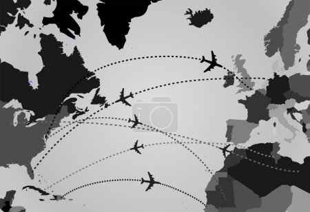 Ilustración de Aviones volando sobre el mapa del mundo. ilustración vectorial - Imagen libre de derechos
