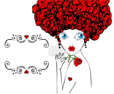 Illustration for Beautiful girl with red flowers - Royalty Free Image