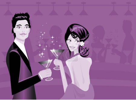 Téléchargez les illustrations : Couple heureux avec des cocktails - en licence libre de droit