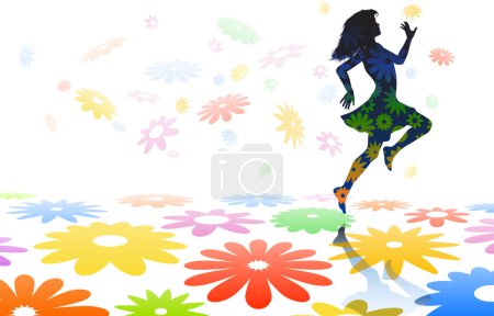 Illustration for Girl with flowers in a floral dress. vector illustration. - Royalty Free Image