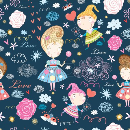 Illustration for Seamless pattern with girls, modern vector illustration - Royalty Free Image