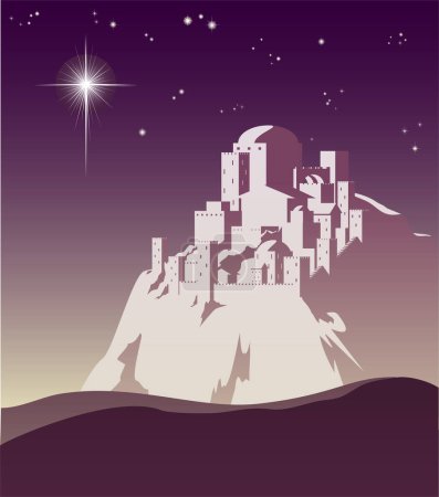 Téléchargez les illustrations : Fond de Noël avec montagnes, étoiles - en licence libre de droit
