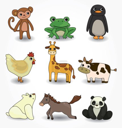 Téléchargez les illustrations : Jeu d'animaux dessin animé, illustration vectorielle - en licence libre de droit