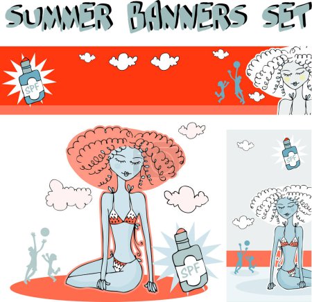 Téléchargez les illustrations : Ensemble d'éléments d'été, illustration vectorielle moderne - en licence libre de droit