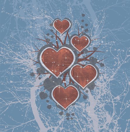 Téléchargez les illustrations : Coeur de Saint-Valentin grunge avec illustration vectorielle motif floral - en licence libre de droit