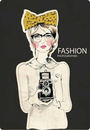 Illustration for Fashion woman photographer. vector illustration - Royalty Free Image