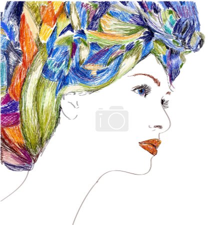 Illustration for Beautiful woman face, watercolor illustration - Royalty Free Image