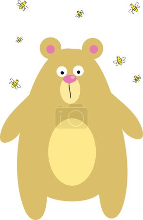 Téléchargez les illustrations : Ours avec des abeilles dessin animé vecteur illustration - en licence libre de droit
